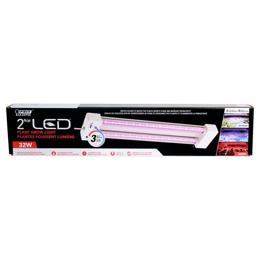 2 ft. 32-Watt White LED 3 Adjustable Spectrum Linkable Plant Grow Light Fixture - Super Arbor