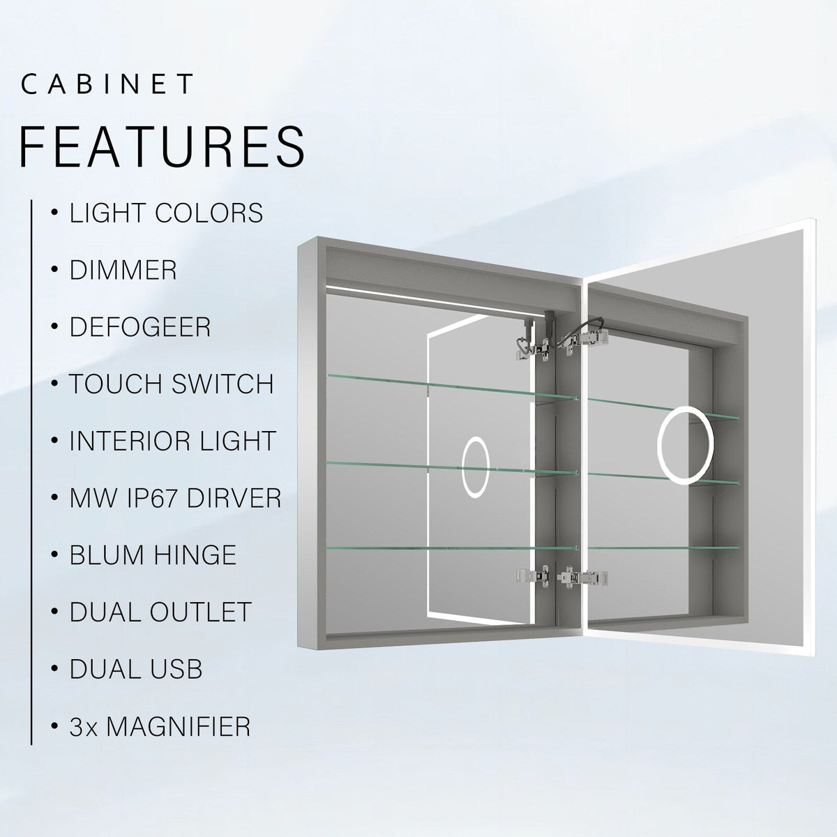 WELLFOR 24-in x 30-in Lighted LED Fog Free Surface/Recessed Mount Aluminum Mirrored Soft Close Medicine Cabinet