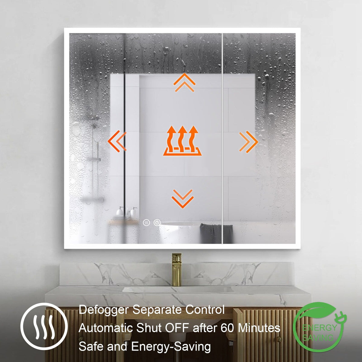 WELLFOR ELIN 36-in x 30-in Lighted LED Fog Free Surface/Recessed Mount Silver Mirrored Soft Close Medicine Cabinet with Outlet