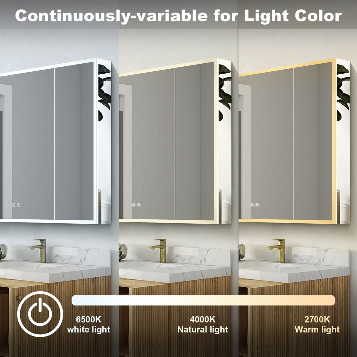 WELLFOR ELIN 36-in x 30-in Lighted LED Fog Free Surface/Recessed Mount Silver Mirrored Soft Close Medicine Cabinet with Outlet