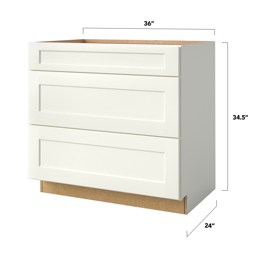 allen + roth Aveley 36-in W x 34.5-in H x 24-in D Linen 3-Drawer Base Fully Assembled Cabinet (Flat Panel Style)