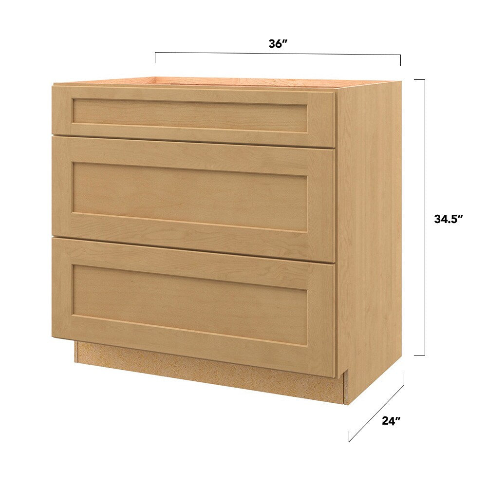 allen + roth Innsbrook 36-in W x 34.5-in H x 24-in D Rye 3-Drawer Base Fully Assembled Cabinet (Flat Panel Style)