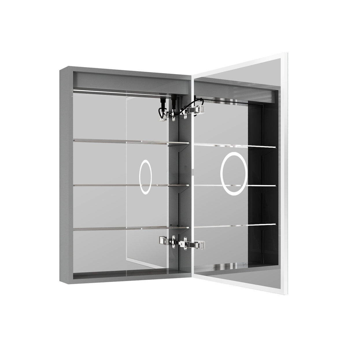 WELLFOR ELIN 20-in x 30-in Lighted LED Fog Free Surface/Recessed Mount Silver Mirrored Soft Close Medicine Cabinet with Outlet