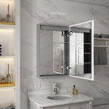 WELLFOR ELIN 20-in x 30-in Lighted LED Fog Free Surface/Recessed Mount Silver Mirrored Soft Close Medicine Cabinet with Outlet