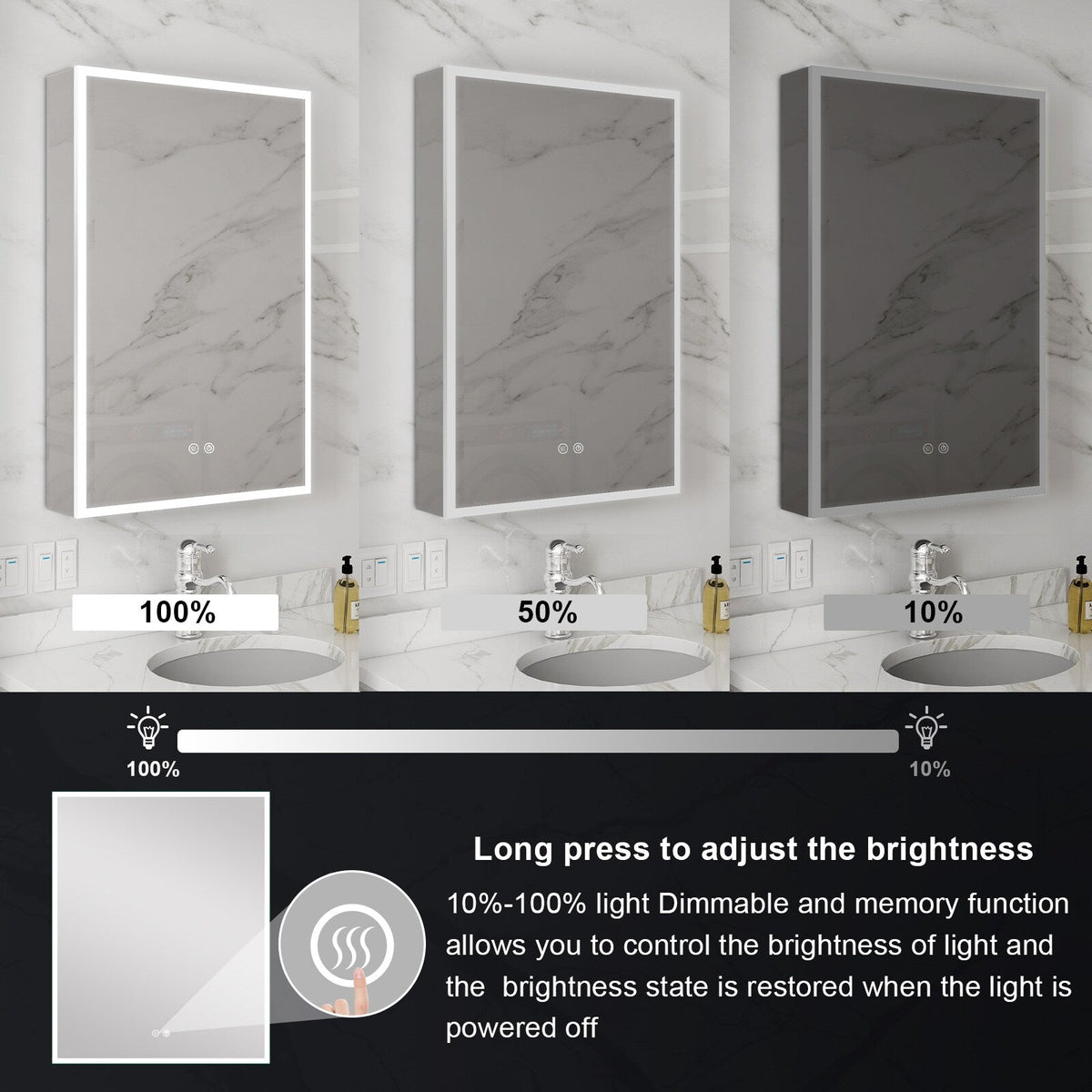 WELLFOR ELIN 20-in x 30-in Lighted LED Fog Free Surface/Recessed Mount Silver Mirrored Soft Close Medicine Cabinet with Outlet