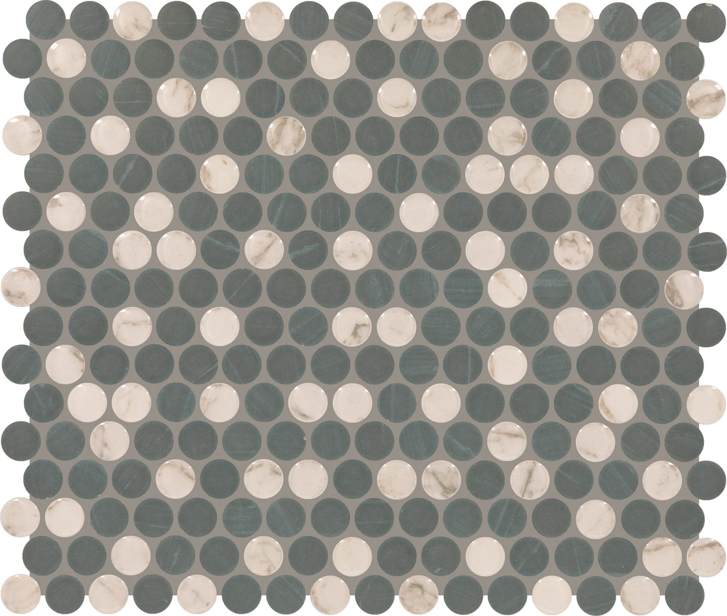 Daltile Peppy Pennies Graphite 11-in x 13-in Multi-finish Ceramic Patterned Penny round Mosaic Wall Tile product image