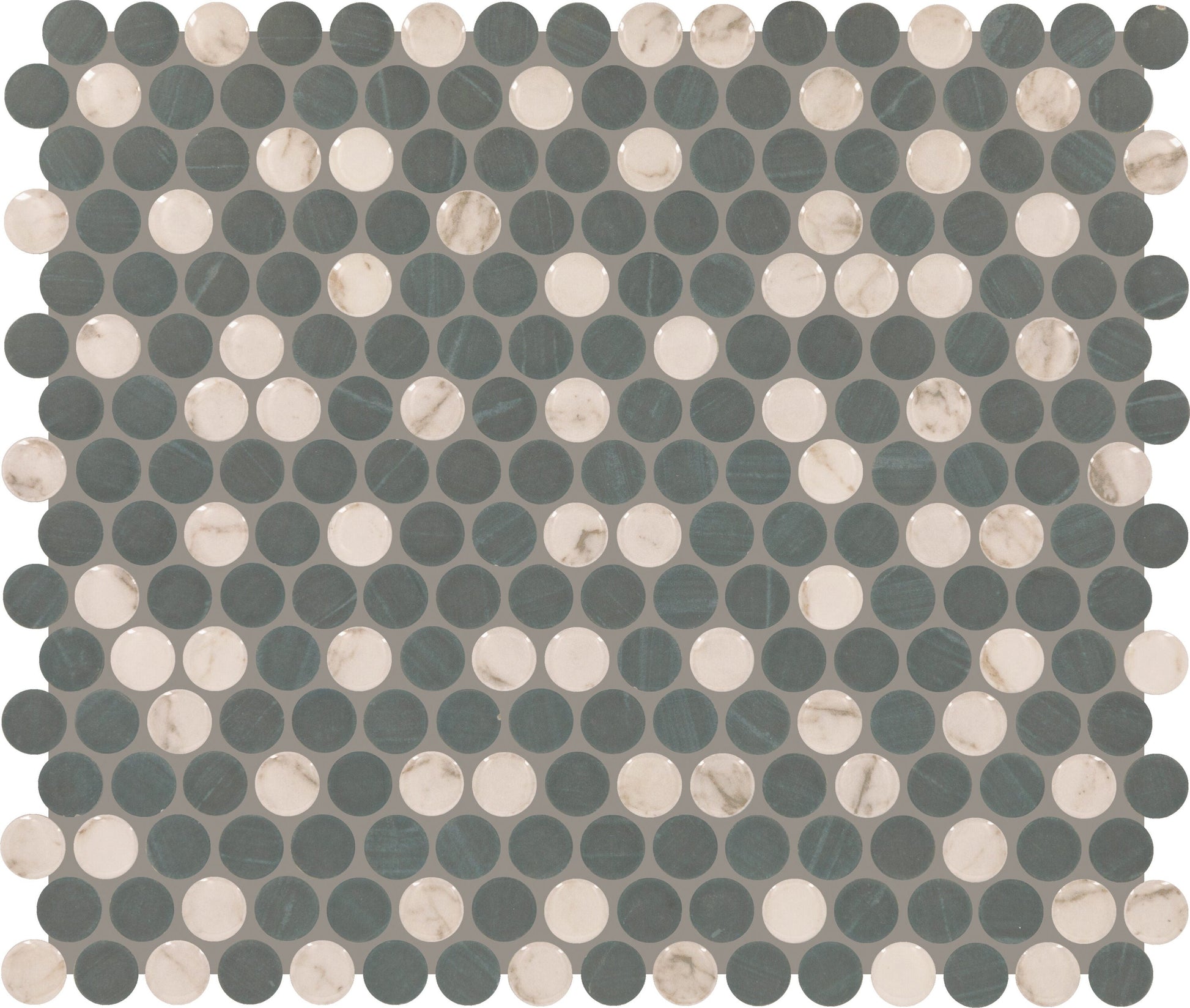 Daltile Peppy Pennies Graphite 11-in x 13-in Multi-finish Ceramic Patterned Penny round Mosaic Wall Tile product image