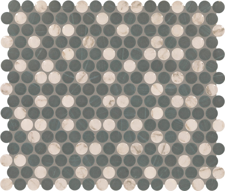 Daltile Peppy Pennies Graphite 11-in x 13-in Multi-finish Ceramic Patterned Penny round Mosaic Wall Tile product image