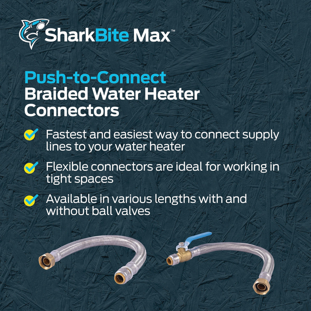 SharkBite 18-in 3/4-in Push-to-Connect Inlet x 3/4-in FIP Outlet Braided Stainless Steel Water Heater Connector with Ball Valve