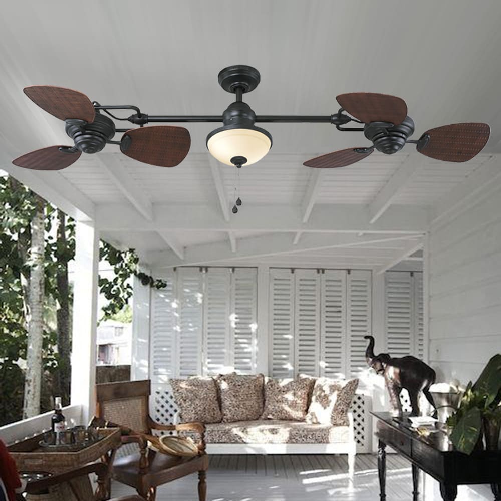 Harbor Breeze Twin Breeze II 74-in Oil-Rubbed Bronze Outdoor Downrod Ceiling Fan with Light