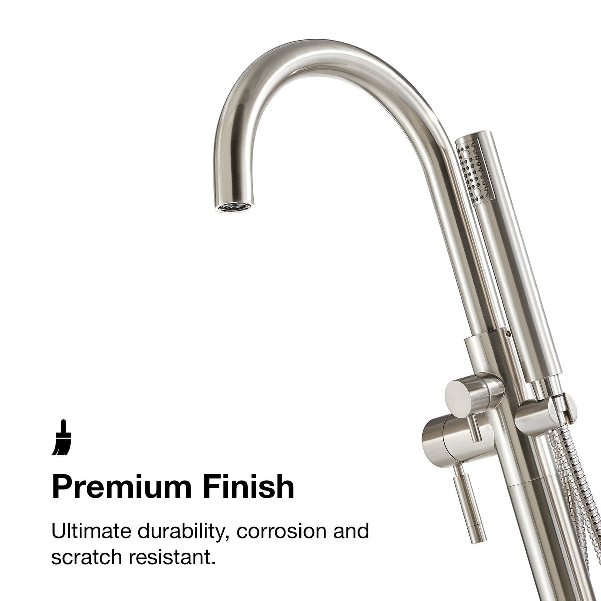 OVE Decors Athena 1-Handle Freestanding High-Arc Bathtub Faucet with Hand Shower, Satin Nickel (Valve Included)