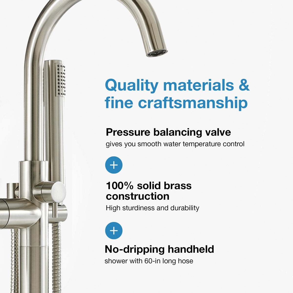 OVE Decors Athena 1-Handle Freestanding High-Arc Bathtub Faucet with Hand Shower, Satin Nickel (Valve Included)