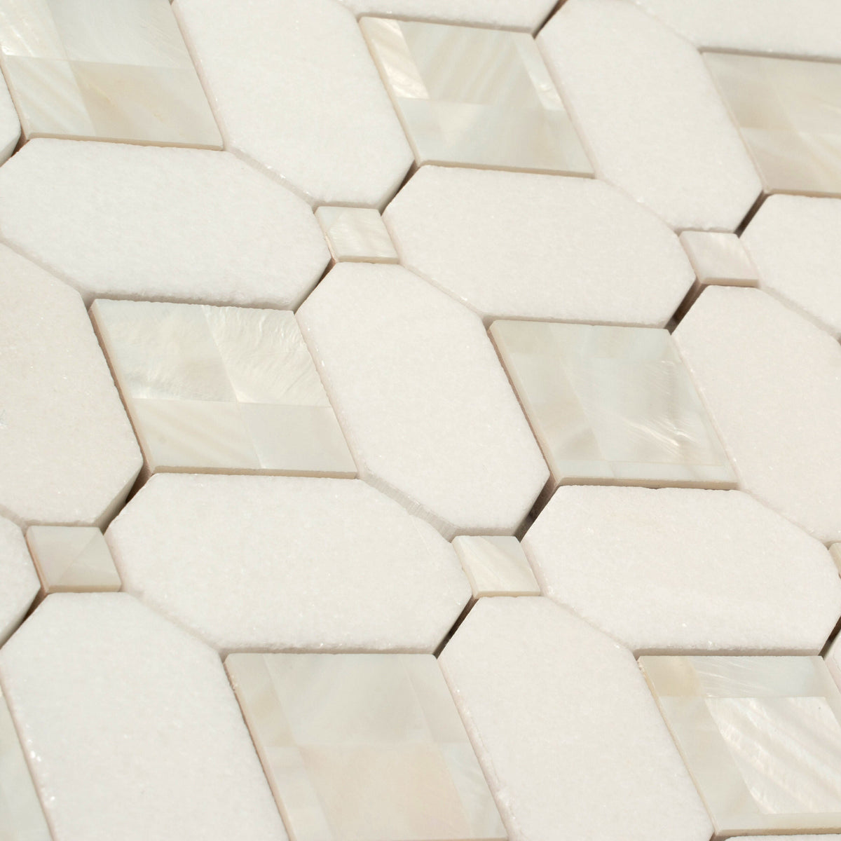 Apollo Tile (Sample) Winterland Pearl White 12-in x 12-in Polished Marble Octagon Dot Patterned Floor and Wall Tile