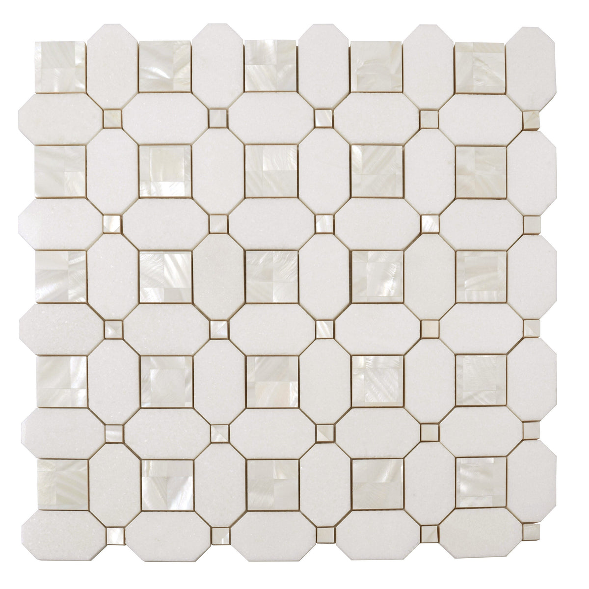 Apollo Tile (Sample) Winterland Pearl White 12-in x 12-in Polished Marble Octagon Dot Patterned Floor and Wall Tile