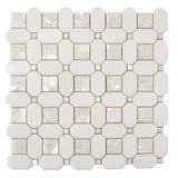Apollo Tile (Sample) Winterland Pearl White 12-in x 12-in Polished Marble Octagon Dot Patterned Floor and Wall Tile