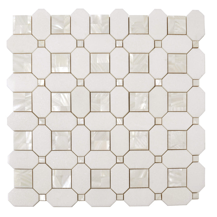 Apollo Tile (Sample) Winterland Pearl White 12-in x 12-in Polished Marble Octagon Dot Patterned Floor and Wall Tile