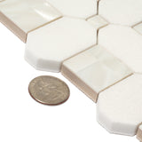 Apollo Tile (Sample) Winterland Pearl White 12-in x 12-in Polished Marble Octagon Dot Patterned Floor and Wall Tile