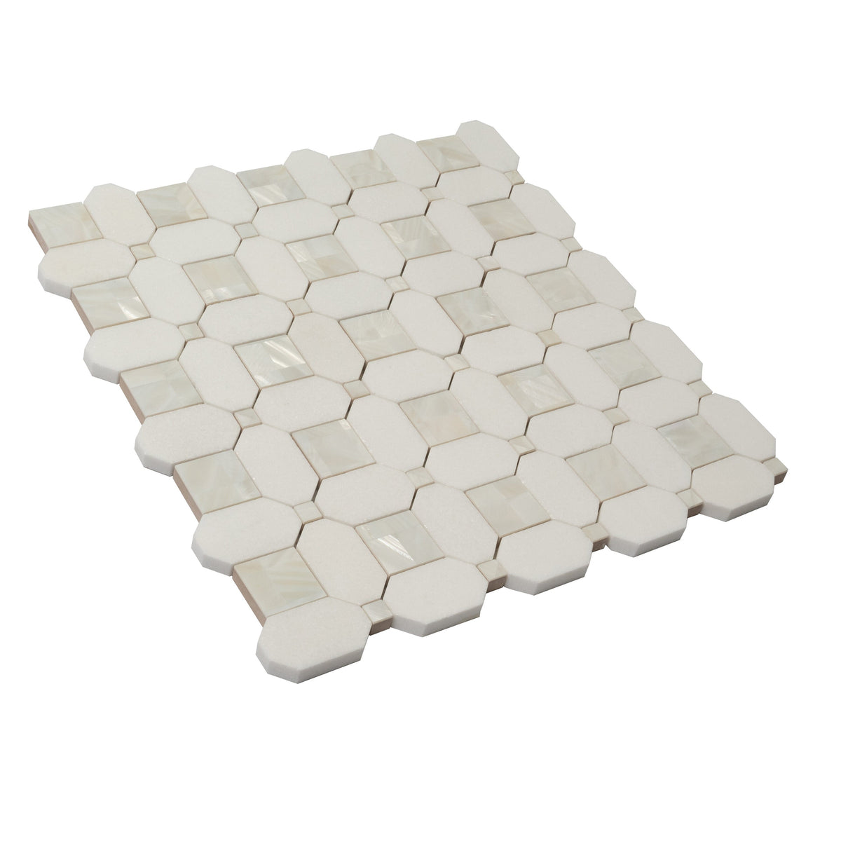 Apollo Tile (Sample) Winterland Pearl White 12-in x 12-in Polished Marble Octagon Dot Patterned Floor and Wall Tile