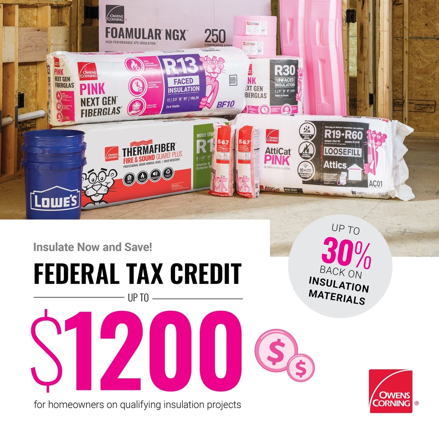 Owens Corning EcoTouch R-19 Kraft Faced Fiberglass Insulation Batt, 15 in W x 93 in L, 77.5 sq ft Coverage