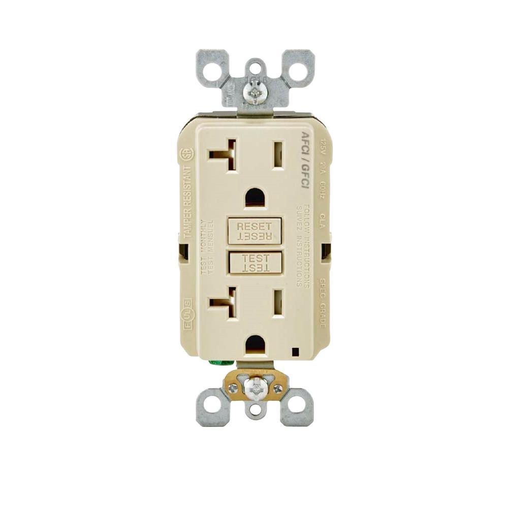 20 Amp 125-Volt Duplex Self-Test SmartlockPro Tamper Resistant AFCI/GFCI Dual Function Outlet, White - Super Arbor