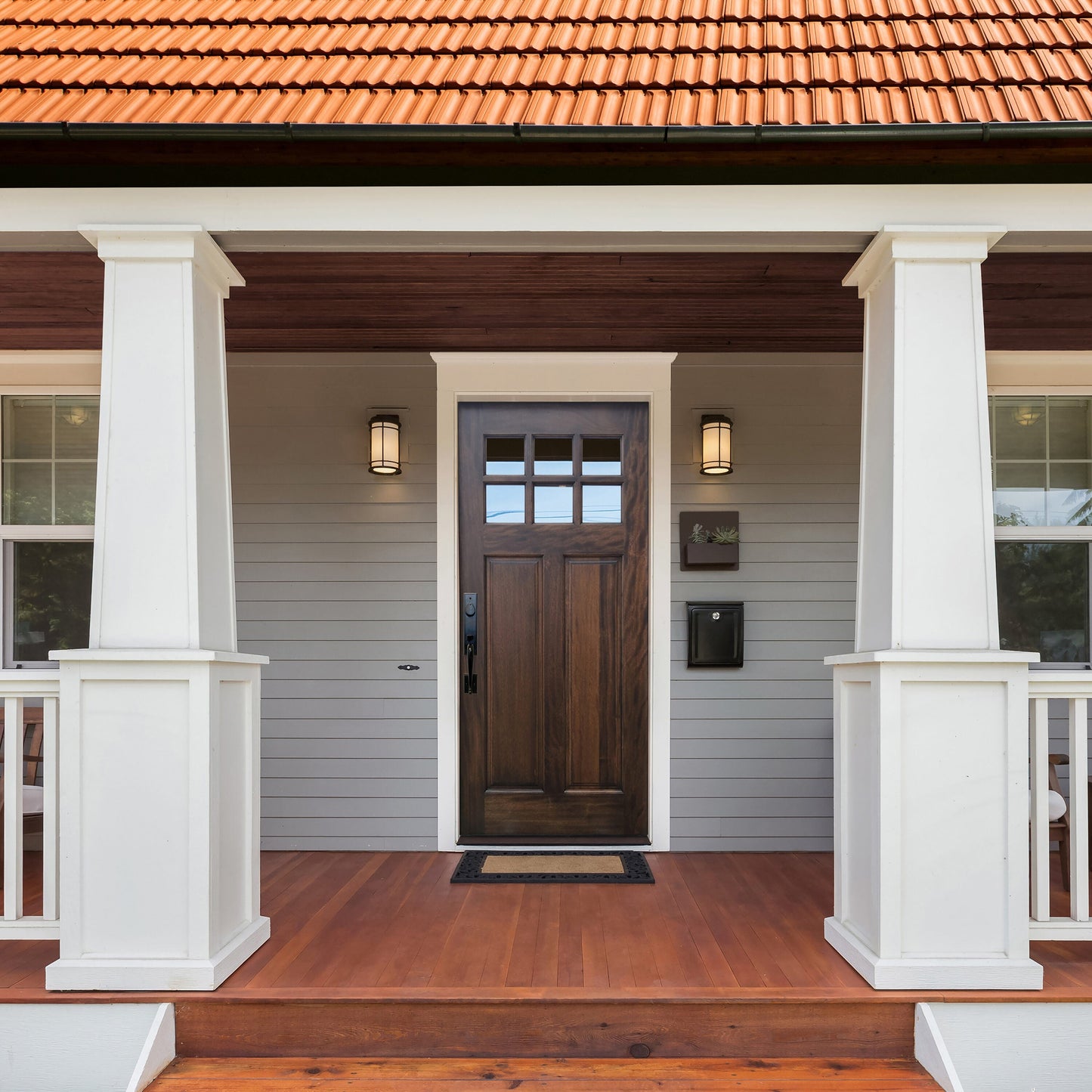 Creative Entryways 36x80 Craftsman Prehung Mahogany Front Door with Clear Glass