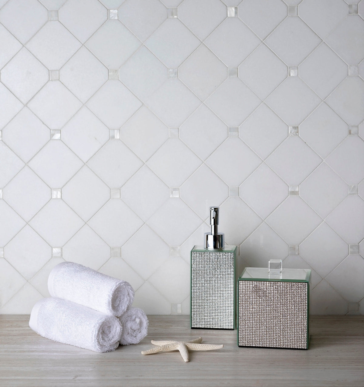 Apollo Tile Winterland Pearl White 11-in x 11-in Polished Composite Hexagon Patterned Floor and Wall Tile (4.51-sq. ft/ Carton)