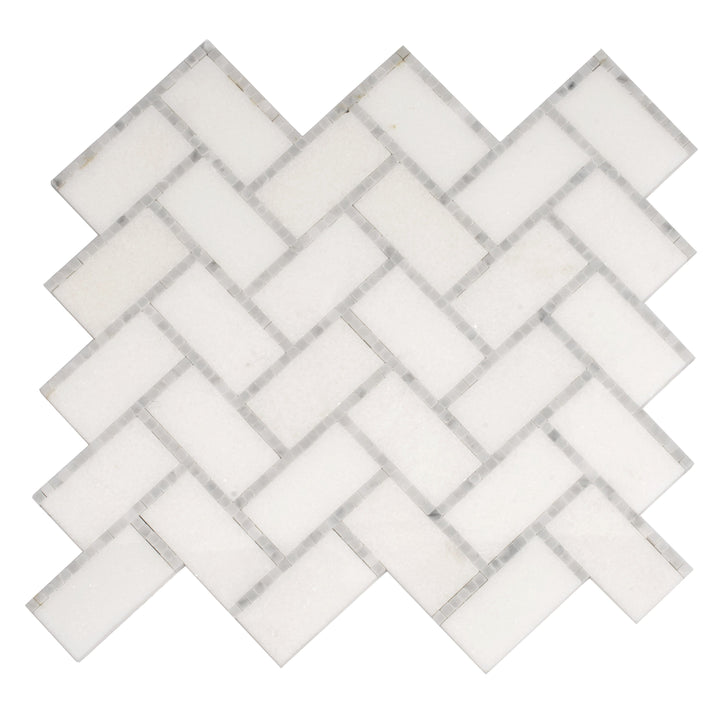 Apollo Tile (Sample) Athens White 10-in x 11-in Polished Marble Herringbone Patterned Floor and Wall Tile