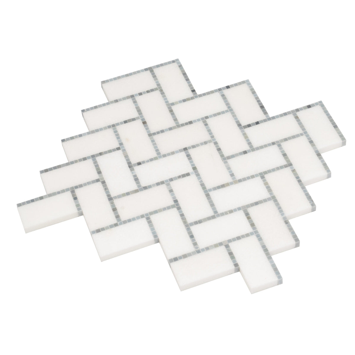 Apollo Tile (Sample) Athens White, Gray 10-in x 11-in Polished Marble Herringbone Patterned Floor and Wall Tile