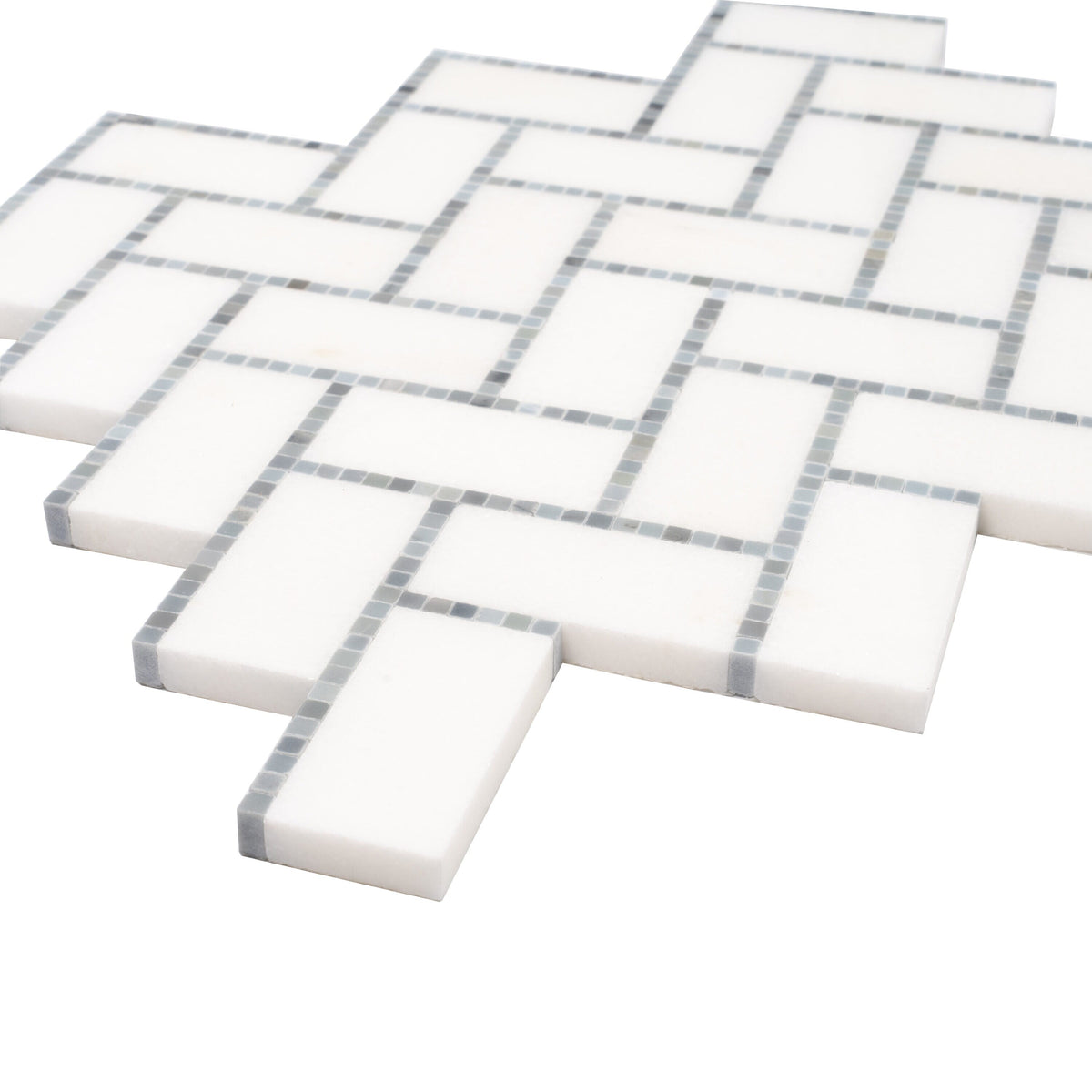 Apollo Tile (Sample) Athens White, Gray 10-in x 11-in Polished Marble Herringbone Patterned Floor and Wall Tile