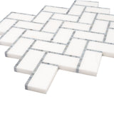 Apollo Tile (Sample) Athens White, Gray 10-in x 11-in Polished Marble Herringbone Patterned Floor and Wall Tile