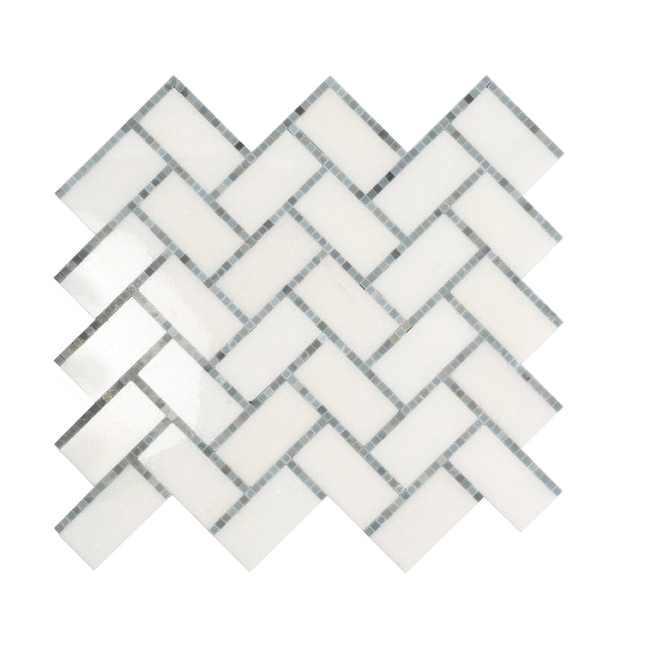 Apollo Tile (Sample) Athens White, Gray 10-in x 11-in Polished Marble Herringbone Patterned Floor and Wall Tile