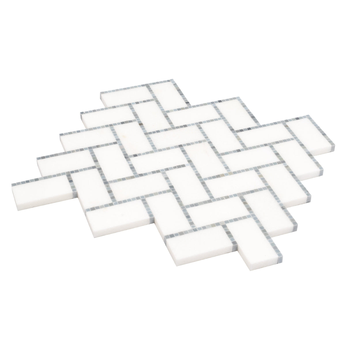 Apollo Tile (Sample) Athens White, Gray 10-in x 11-in Polished Marble Herringbone Patterned Floor and Wall Tile