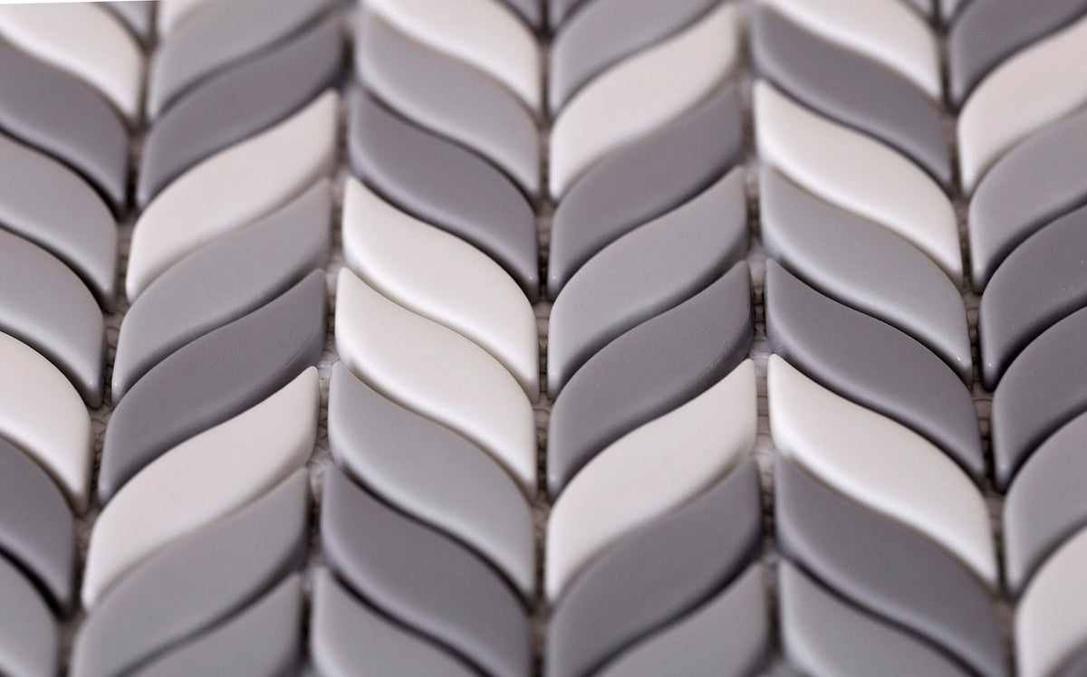 Apollo Tile Alabaster Gray; White 12-in x 12-in Glossy Recycled Glass Mixed Pattern Patterned Floor and Wall Tile (9.75-sq. ft/ Carton)