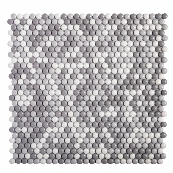 Apollo Tile (Sample) Alabaster White, Gray 12-in x 13-in Polished Glass Penny Round Patterned Floor and Wall Tile