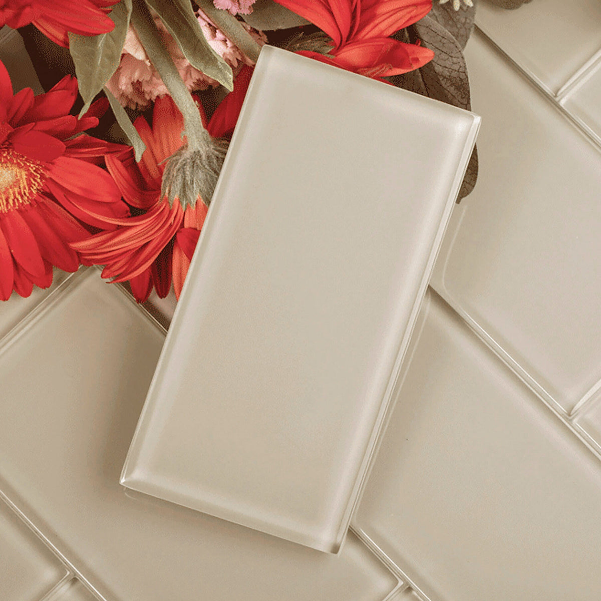 Giorbello Classic Premium Light Taupe 6-in x 12-in Glossy Glass Subway Wall Tile (5-sq. ft/ Carton)