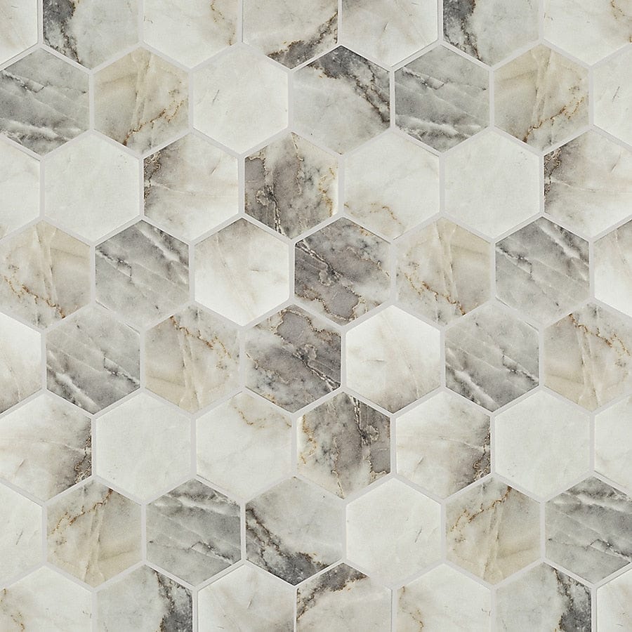 Elida Ceramica Stoneridge Hex White Gray 10-in x 12-in Matte Recycled Glass Hexagon Patterned Floor and Wall Tile (0.851-sq. ft/ Piece)