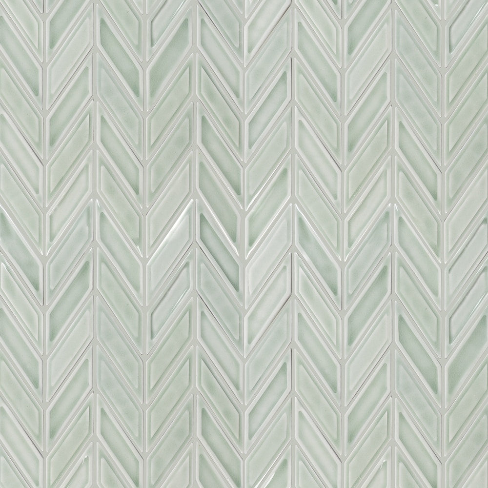 Boutique Portofino Sage Green 11-in x 12-in Glazed Ceramic Patterned Chevron Mosaic Wall Tile product image
