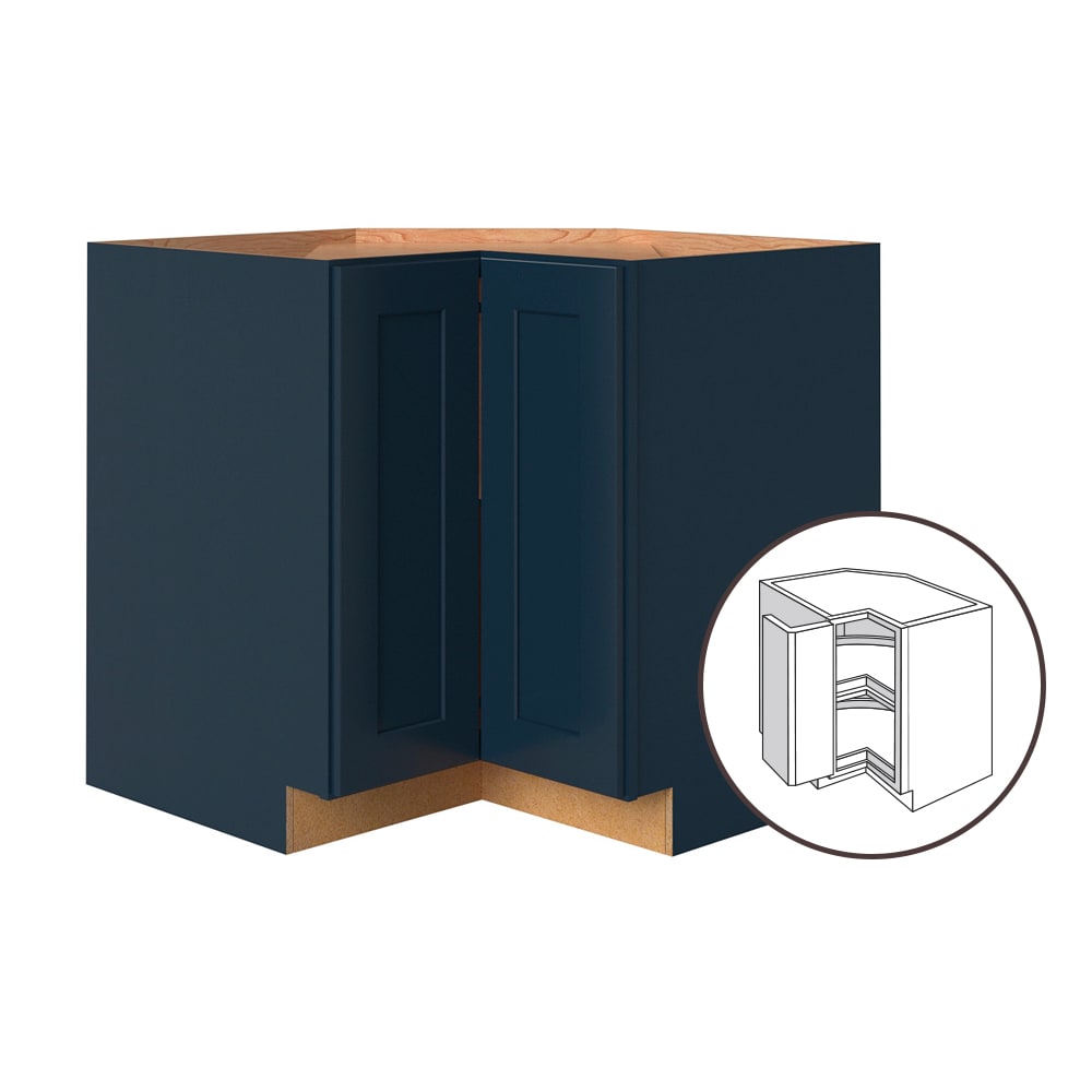 allen + roth Port 36-in W x 34.5-in H x 24-in D Navy Lazy Susan Corner Base Fully Assembled Cabinet (Flat Panel Shaker Style)