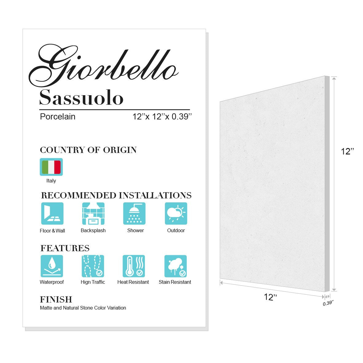 Giorbello (Sample) Sassuolo Tiles Gray Relief 12-in x 12-in Glazed Porcelain Stone Look Floor and Wall Tile