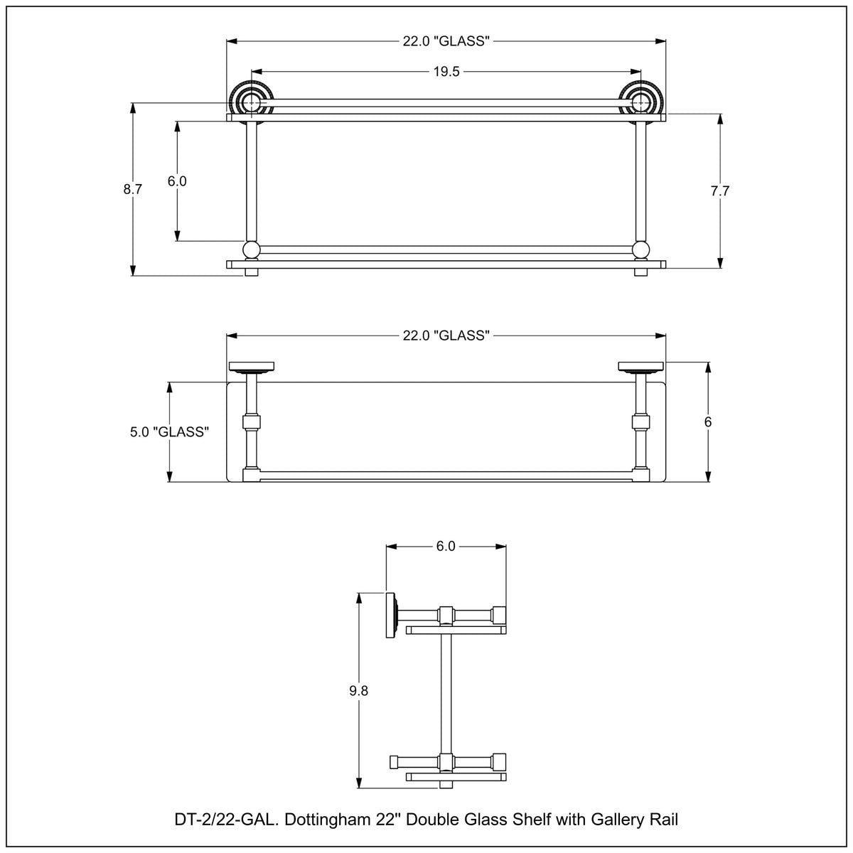 Allied Brass Dottingham Polished Chrome 2-Tier Brass Wall Mount Bathroom Shelf, 22-in