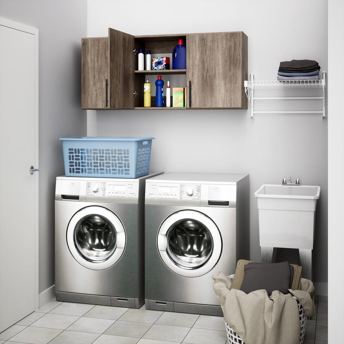 Prepac Elite 54-in W x 24-in H Wood Composite Drifted Gray Wall-mount Utility Storage Cabinet