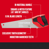 CRAFTSMAN 15-in Medium Cut Hand Saw, Bi-Material Handle, Induction-Hardened Teeth