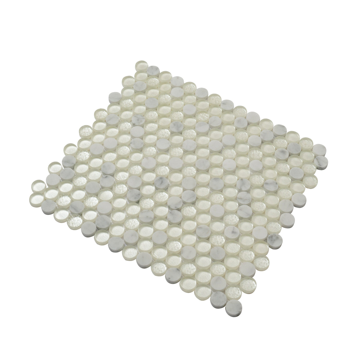Apollo Tile White 12-in x 12-in Polished Glass; Stone Marble Penny Round Stone Look Floor and Wall Tile (4.83-sq. ft/ Carton)