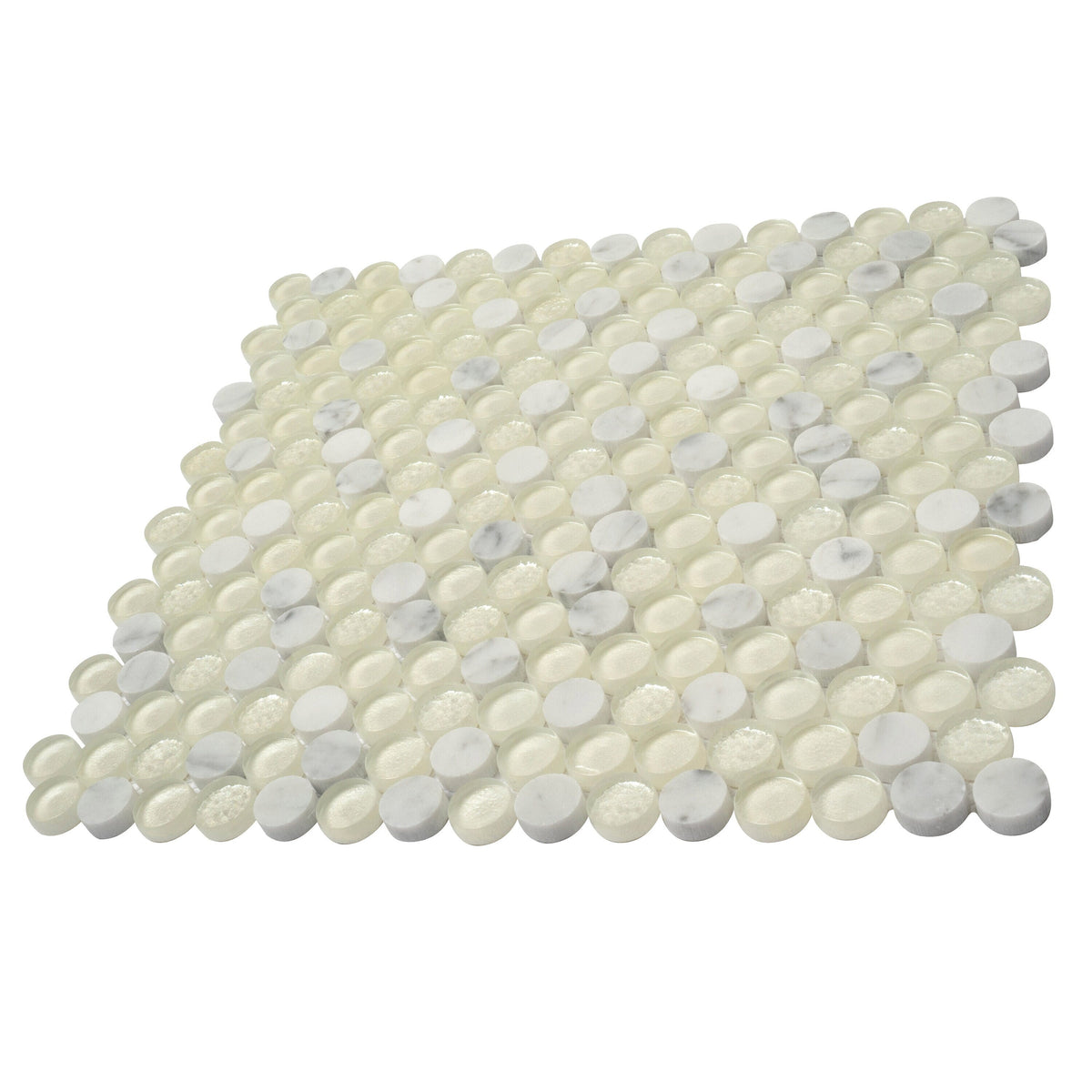 Apollo Tile White 12-in x 12-in Polished Glass; Stone Marble Penny Round Stone Look Floor and Wall Tile (4.83-sq. ft/ Carton)