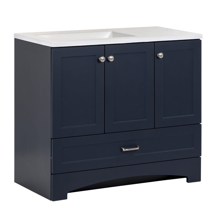 Diamond NOW Cassidy 36.5-in Deep Blue Single Sink Bathroom Vanity with White Cultured Marble Top
