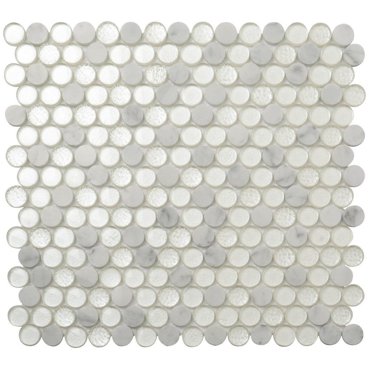 Apollo Tile White 12-in x 12-in Polished Glass; Stone Marble Penny Round Stone Look Floor and Wall Tile (4.83-sq. ft/ Carton)