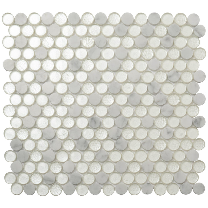 Apollo Tile White 12-in x 12-in Polished Glass; Stone Marble Penny Round Stone Look Floor and Wall Tile (4.83-sq. ft/ Carton)