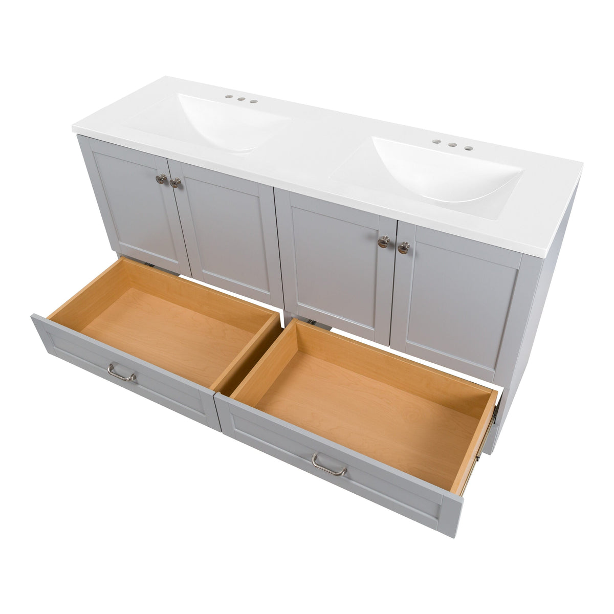 Diamond NOW Cassidy 60.5-in Pearl Gray Double Sink Bathroom Vanity with White Cultured Marble Top