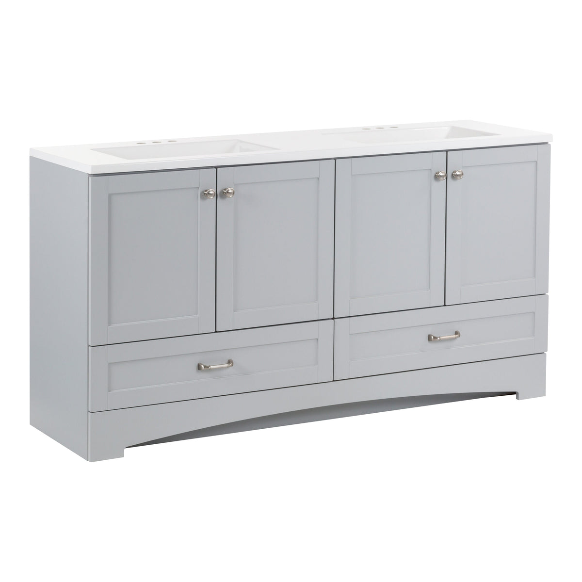 Diamond NOW Cassidy 60.5-in Pearl Gray Double Sink Bathroom Vanity with White Cultured Marble Top