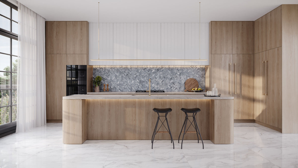 Satori Cielo Sterling 11-in x 11-in Honed Natural Marble Herringbone Mosaic Floor and Wall Tile (0.893-sq ft per Piece)